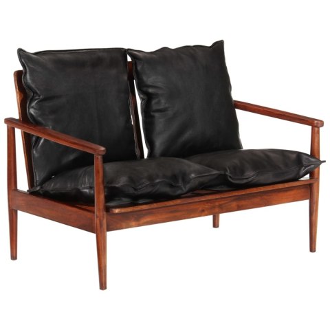 SOFA 2-OSOBOWA CZARNA NATURALNA SKÓRA I LITE DREWNO AKACJOWE