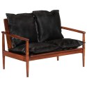 SOFA 2-OSOBOWA CZARNA NATURALNA SKÓRA I LITE DREWNO AKACJOWE