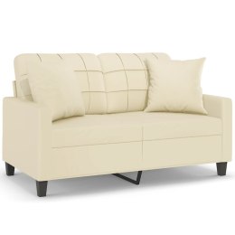 2-OSOBOWA SOFA Z PODUSZKAMI KREMOWA 120CM SZTUCZNA SKÓRA