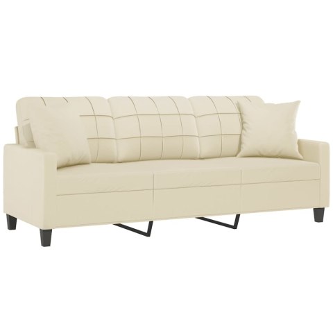 3-OSOBOWA SOFA Z PODUSZKAMI KREMOWA 180CM SZTUCZNA SKÓRA
