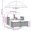 2-OS. SOFA OGRODOWA ZE PARASOLEM I STOŁKAMI JASNOSZARA