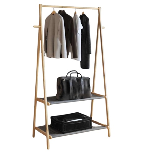 WIESZAK NA UBRANIA Z PÓŁKAMI 96X45,5X150,5CM BAMBUSOWY