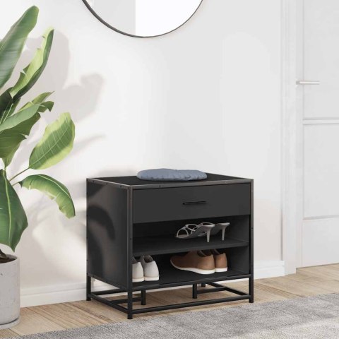 ŁAWKA NA BUTY CZARNA 60X40X53,5CM DREWNO I METAL