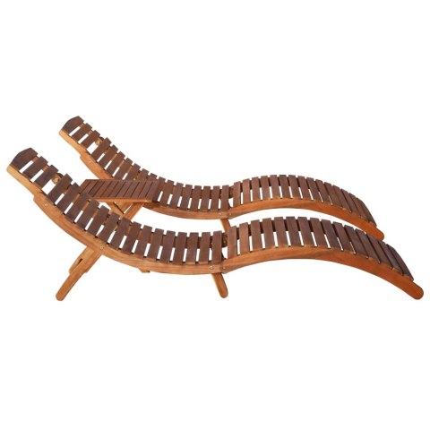 LEŻAK OGRODOWY DRWNIANY 2 SZTUKI ZE STOLIKIEM LITE DREWNO AKACJOWE