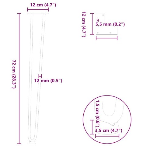 NOGI DO STOŁU HAIRPIN 4 SZT. ANTRACYT 72CM LITA STAL
