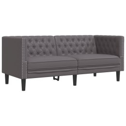 SOFA CHESTERFIELD 2-OS. SZARA TAPICEROWANA SZTUCZNĄ SKÓRĄ