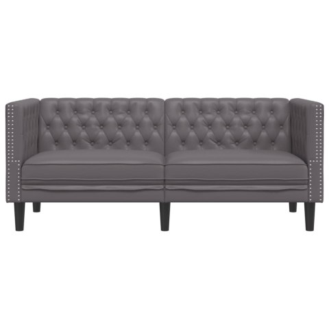 SOFA CHESTERFIELD 2-OS. SZARA TAPICEROWANA SZTUCZNĄ SKÓRĄ