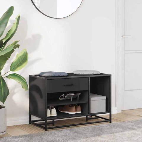 ŁAWKA NA BUTY CZARNA 80X40X53,5CM DREWNO I METAL