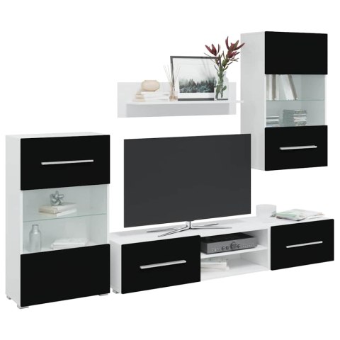 5-CZĘŚCIOWE SZAFKI POD TELEWIZOR OŚWIETLENIEM LED MATOWA CZERŃ