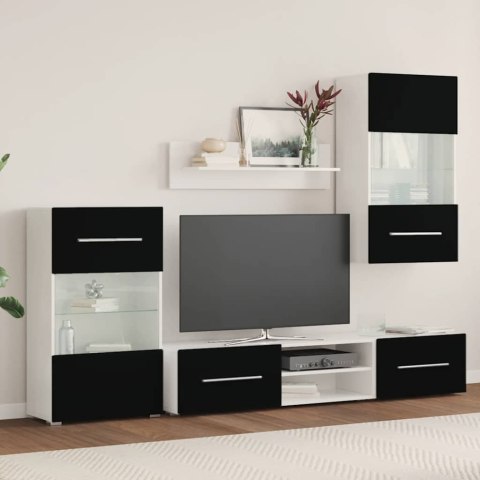 5-CZĘŚCIOWE SZAFKI POD TELEWIZOR OŚWIETLENIEM LED MATOWA CZERŃ