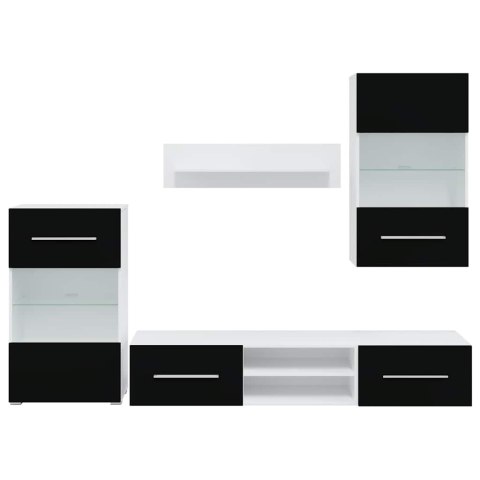 5-CZĘŚCIOWE SZAFKI POD TELEWIZOR OŚWIETLENIEM LED MATOWA CZERŃ