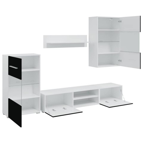 5-CZĘŚCIOWE SZAFKI POD TELEWIZOR OŚWIETLENIEM LED MATOWA CZERŃ