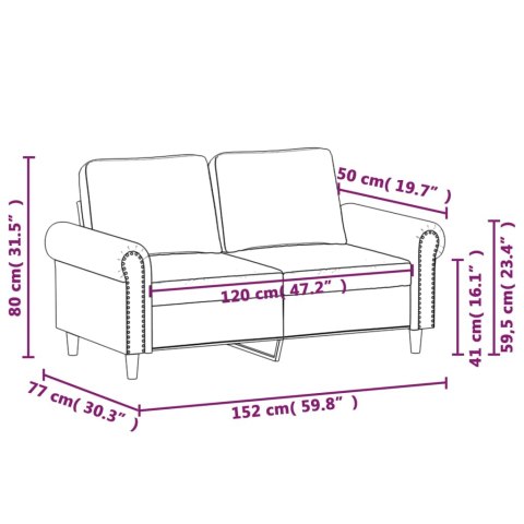 SOFA 2-OSOBOWA BRĄZOWY 120CM TAPICEROWANA AKSAMITEM