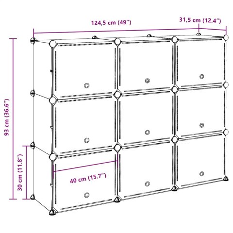 REGAŁ KOSTKOWY Z 9 PRZEGRODAMI I DRZWICZKAMI CZARNY PP
