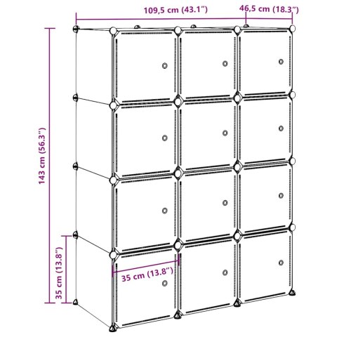 REGAŁ KOSTKOWY Z 12 PRZEGRODAMI I DRĄŻKAMI NA WIESZAKI