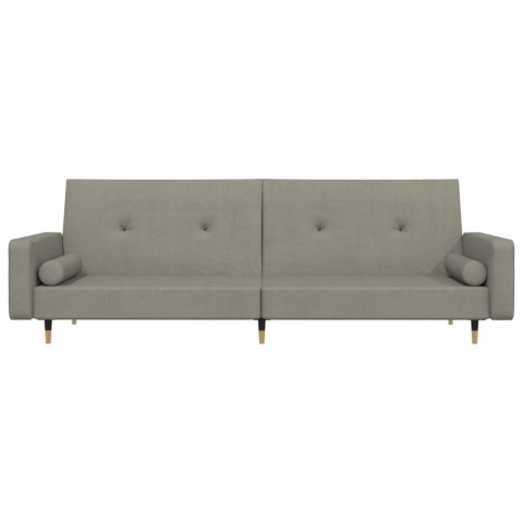 2-OSOBOWA KANAPA Z 2 PODUSZKAMI JASNOSZARA OBITA AKSAMITEM