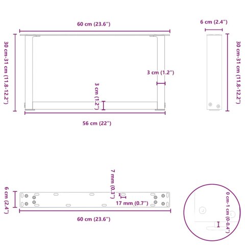 NOGI DO STOLIKA KAWOWEGO 2 SZT. CZARNE 60X(30-31)CM STAL