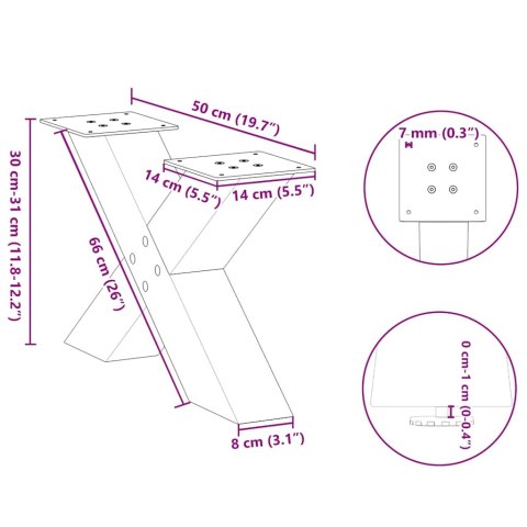 NOGI DO STOLIKA KAWOWEGO 2 SZT. CZARNE 50X(30-31)CM STAL
