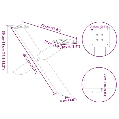 NOGI DO STOLIKA KAWOWEGO 2 SZT. CZARNE 70X(30-31)CM STAL