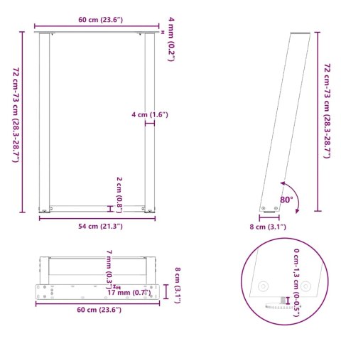 VIDXL NOGI DO STOŁU JADALNIANEGO 2 SZT. ANTRACYT 60X(72-73)CM STAL