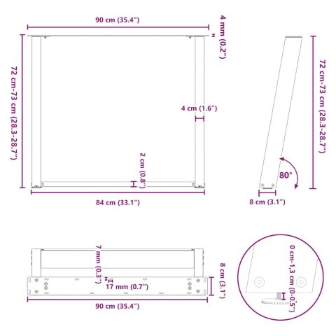 VIDXL NOGI DO STOŁU JADALNIANEGO 2 SZT. ANTRACYT 90X(72-73)CM STAL