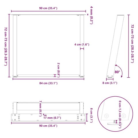VIDXL NOGI DO STOŁU JADALNIANEGO 2 SZT. CZARNE 90X(72-73)CM STAL