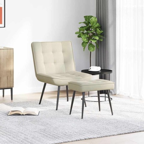 FOTEL RELAKSACYJNY ZE STOŁKIEM KREMOWY AKSAMIT