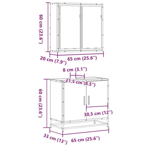 2-CZĘŚCIOWY ZESTAW MEBLI ŁAZIENKOWYCH SZARY DĄB SONOMA