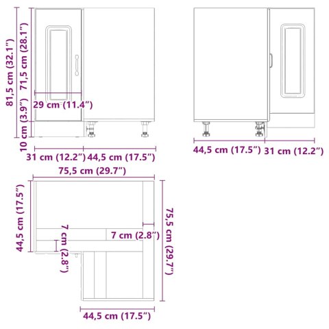 NAROŻNA SZAFKA KUCHENNA DOLNA KALMAR CZARNA 75,5X75,5X81,5CM