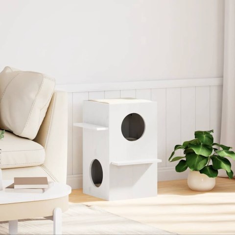 DREWNIANY DOMEK DLA KOTA Z DACHEM I SCHODKAMI DO SPANIA I ZABAWY 43X43X60CM