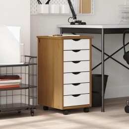 SZAFKA NA KÓŁKACH MOSS Z SZUFLADAMI MIODOWY BRĄZ SOSNA