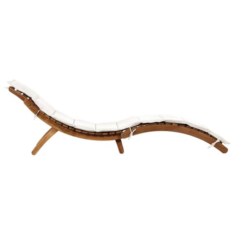 LEŻAKI Z PODUSZKAMI 2 SZT. KREMOWE LITE DREWNO AKACJOWE