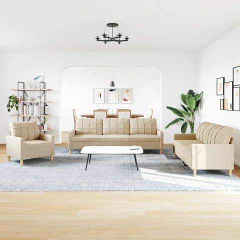 3-CZ. KOMPLET WYPOCZYNKOWY KREMOWY OBITY TKANINĄ