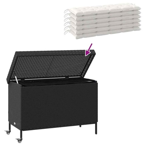 SKRZYNIA OGRODOWA Z KÓŁKAMI CZARNA 110X55X73CM POLIRATTAN