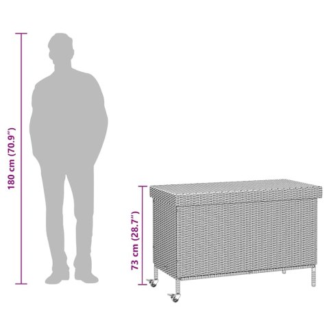 SKRZYNIA OGRODOWA Z KÓŁKAMI SZARA 110X55X73CM POLIRATTAN