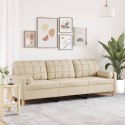 3-OSOBOWA SOFA Z PODUSZKAMI KREMOWA 210CM OBITA TKANINĄ