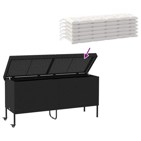 SKRZYNIA OGRODOWA Z KÓŁKAMI CZARNA 160X55X75CM POLIRATTAN