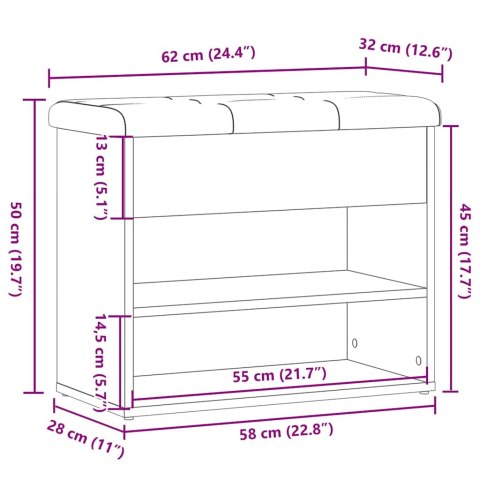 ŁAWKA Z MIEJSCEM NA BUTY STARE DREWNO 62X32X50CM