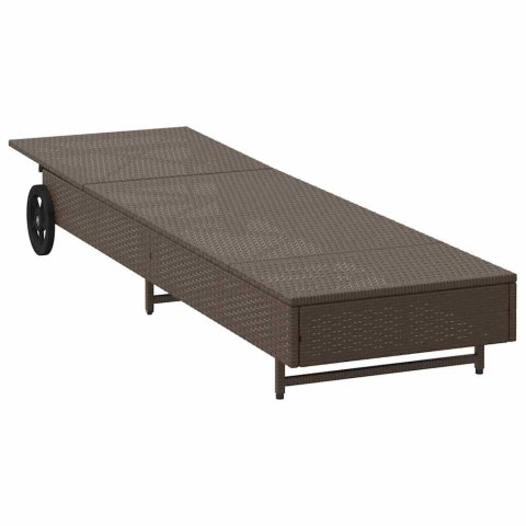 LEŻAK OGRODOWY NA KÓŁKACH Z PODUSZKĄ BRĄZOWY POLIRATTAN