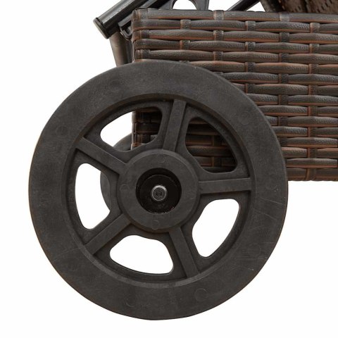 LEŻAK OGRODOWY NA KÓŁKACH Z PODUSZKĄ BRĄZOWY POLIRATTAN