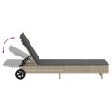 LEŻAK OGRODOWY NA KÓŁKACH Z PODUSZKĄ JASNOSZARY POLIRATTAN