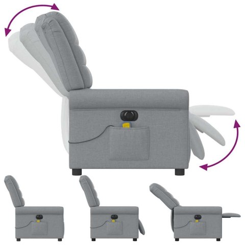 ROZKŁADANY FOTEL MASUJĄCY ELEKTRYCZNY JASNOSZARY TKANINA