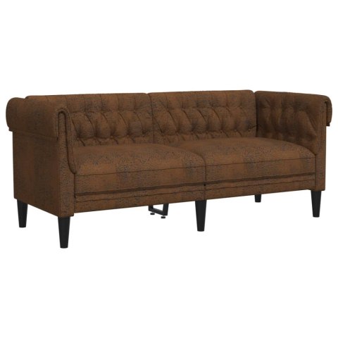 SOFA CHESTERFIELD DWUOSOBOWA BRĄZOWA OBITA TKANINĄ
