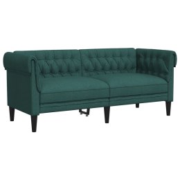 SOFA CHESTERFIELD DWUOSOBOWA CIEMNOZIELONA OBITA TKANINĄ