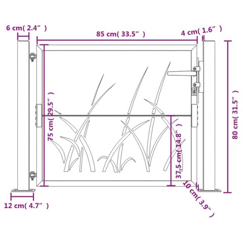 FURTKA OGRODOWA ANTRACYTOWA 105X80CM STAL MOTYW TRAWY