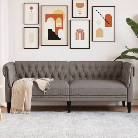 SOFA CHESTERFIELD TRZYOSOBOWA KOLOR TAUPE OBITA TKANINĄ