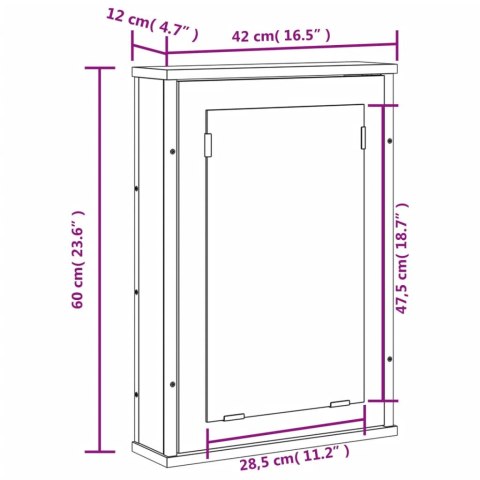 SZAFKA ŁAZIENKOWA Z LUSTREM PRZYDYMIONY DĄB 42X12X60CM