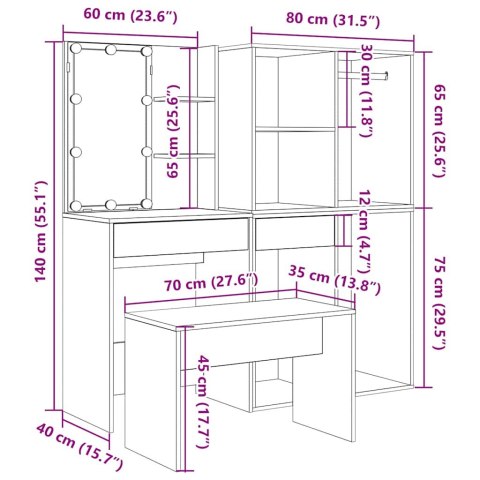 TOALETKA Z OŚWIETLENIEM LED STARE DREWNO DREWNO KLEJONE