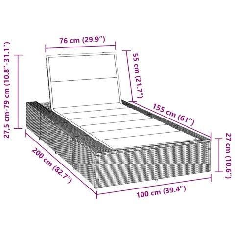 LEŻAK Z PŁYWAJĄCĄ PODUSZKĄ CZARNY POLIRATTAN