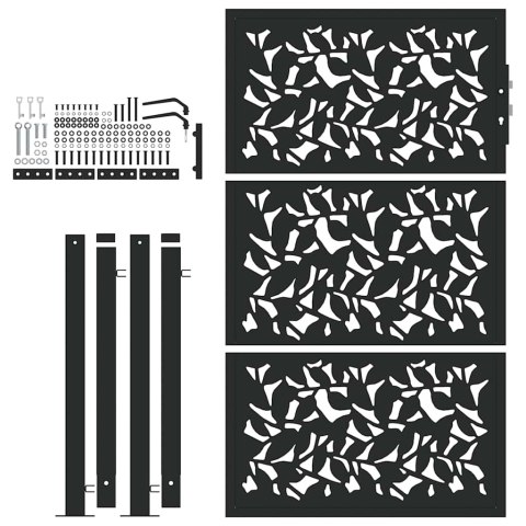 BRAMA OGRODOWA CZARNA 105X155CM STALOWY WZÓR LIŚCIA